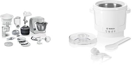 Bosch Küchenmaschine Serie 4 MUM5XL72, integrierte Waage, 2x Schüssel 3,9L & MUZ5EB2, 550ml, selbstgemachtes Eis, Sorbet und Frozen Yoghurt, weiß, passend für Küchenmaschine Serie 4