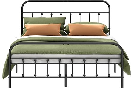 Kujielan Metal Bed Frame - Structurally Stable Heavy Duty Steel Slat Supported Queen Bed Frames,No Box Spring Needed for Easy Removal and Transport.