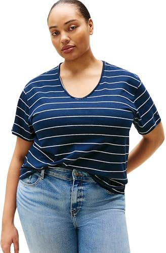 Tommy Hilfiger Damen CRV Modern Co Linen V-nk Ss Ww0ww46076 CRV MODERN CO Linen V-NK SS WW0WW46076