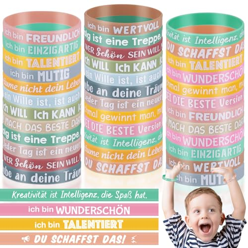 Huiguli 36 Stück Motivationsarmbänder auf Deutsch, 20,2 cm Inspirierenden Sprüchen Silikon Armbänder, Motivierendes Silikonarmband, Mutmacher Geschenke Party Mitgebsel für Teenager Kollegen