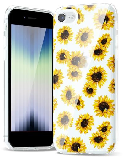 Svanove for iPhone SE 2022/2020 2nd/ 3rd Generation Case/iPhone 7/8 Case Flower, Girly Cute Clear Floral Aesthetic Design, Slim Thin Hard Shell Case for Women, Trendy Pattern, Sunflower