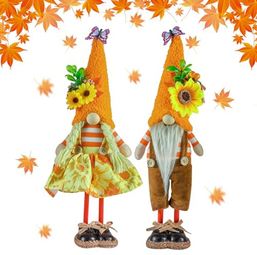 2 Stück Herbst Deko Wichtel Figuren, Plüschpuppen Herbst, Zwerg Figuren Erntedankwichtel, Puppe Plüsch, Zwerge Figuren Gesichtslose, für Haus, Garten, Tisch Dekoration (2 Stück)
