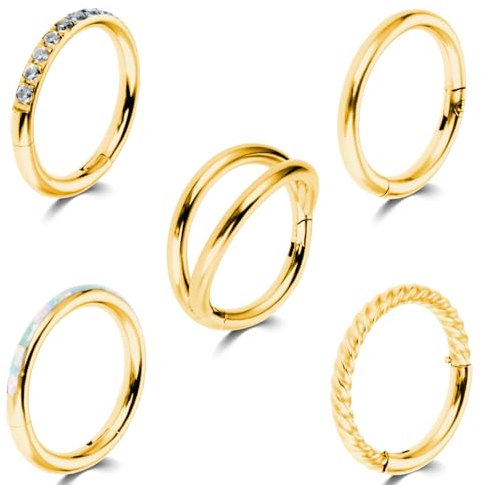 Yolev 5 Stück Nasenringe Hoop 18G Septum Piercing Chirurgenstahl Scharnier Nasenpiercing Ring 10mm Tragus Knorpel Gold Nasenring Piercings Schmuck Lippenpiercing Ring Augenbrauen Piercing Ringe