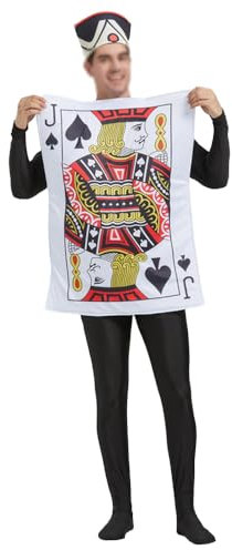 Lzrong Poker Cosplay Kostüm Spielkarten Halloween Kostüm, Pik Ass, Herz-Ass, King, Queen, Guard Kartenspiel Cosplay Outfits mit Hut, Game Pokerkarten Poker Card Costume Weihnachten Karneval Party