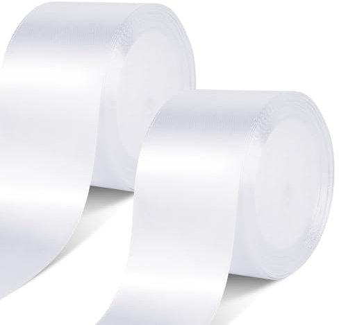 2 Rollen Weiss Schleifenband Breit, 50 mm x 22 m Geschenkband Weiss, Geschenkband Stoff Breit Satin Schleifenband Weiß für Geschenkverpackungen, Kuchendekoration, Einladungsdekoration