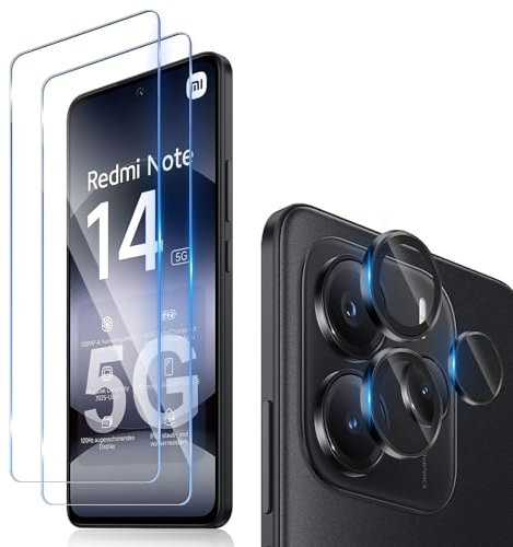 Funrae Verre Trempé pour Xiaomi Redmi Note 14 5G avec Caméra Arrière Protecteur [2+1 Pièces], Protection Objectif Caméra Individuel pour Tout Coque，Dureté 9H HD Glass Film de Protection d’écran