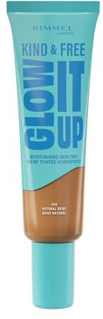 Rimmel Kind & Free, Glow It Up Moisturising Skin Tint, 400 - Natural Beige, Healthy Glow, Blurs Imperfections, Includes Vitamin E, Aloe Vera, Pro-Vitamin B5, SPF 20, 30ml