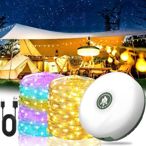 Vautvis Cadena De Luces Para Camping, 10M Guirnaldas Camping Retráctil, Luz De Campamento, 8 Modos De Iluminación, Impermeable Ipx4, Linterna De Camping, Jardín, Pared