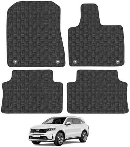 Kia Sorento Non-Hybrid (2020+) Heavy Duty Thick Rubber Car Mats Accessories Tailored Fit Front Rear Set Compatible Accessory Waterproof Durable Non-Slip 5mm Full Coverage Protection with Clips