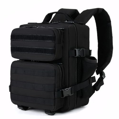 GKXLH Mini Tactical Backpack - 9L Small Tactical Backpack for Men Women, 900D Oxford Fabric Sport Bag, Small Tactical Bag with Bottle Holder for Hiking, Gym, Fishing, Camping, Every Day Carry (Black)