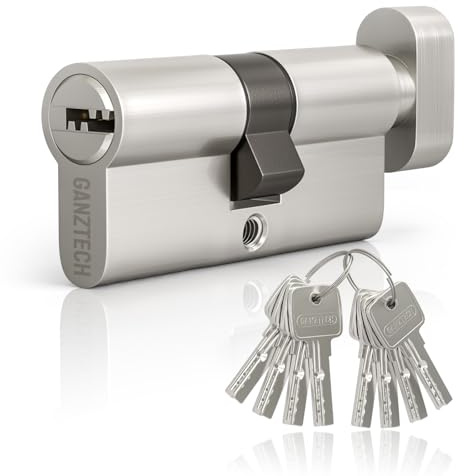 GANZTECH 50T/50 (100mm), Serratura a botte in nichel, chiave con 8 chiavi punzonate orizzontali, Serratura a cilindro europeo in Lega di alluminio, Stabile sicura per porte in legno, composite e UPVC