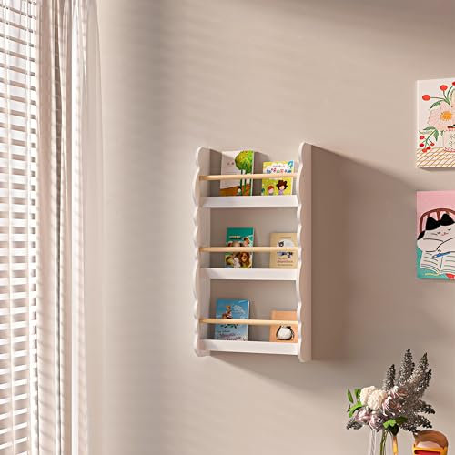 Luebel® Kids Bookcase Wall Shelf, Children's Bookshelf Storage Display Rack, Wooden Book Organizer for Children's Room (White - 3 Tiers, 42.2 * 80cm)