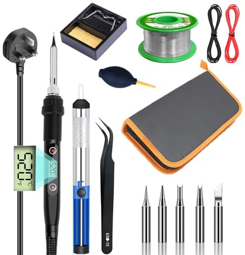 15PCS Soldering Iron Kit, 80W Adjustable Temperature Soldering-Iron Gun Kit Welding Tool with 5 Solder Iron Tips,2 Auxiliary Lines,Tin Suction Pen,Solder Wire,Wire Stripper Cutter,Stand,Tool Bag