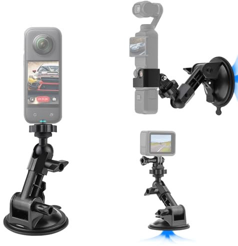 Osmo Pocket 3 Supporto Ventosa Compatibile per Insta360 Supporto per Parabrezza e Cruscotto Dell'auto con Adattatore di Espansione,360°Base a Vuoto Sicura per Registrazioni su Strada Vlogging Viaggi