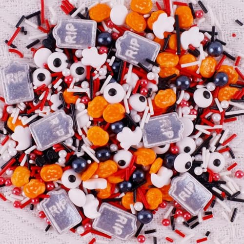 Lukinuo Süßigkeiten Augenbälle Essbare Augen Halloween Sprinkles Kürbis Grabsteine Geist Sprinkle Essbare Augenbälle Süßigkeiten Augen für Dekorieren Rot Schwarz Jimmies Mix Zuckerperlen 3,5 Oz