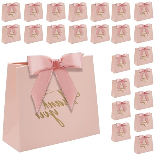 VOSSOT 24 pezzi Sacchetti regalo per matrimonio piccoli, buste regalo con fiocco e goffratura dorata, Sacchetti di carta per bomboniere,sacchetto regalo fai da te per matrimonio, compleanno, festa