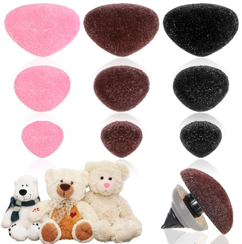 Ouligay 90 naselli di sicurezza Flocking per animali all'uncinetto, in plastica, per animali, nero, marrone, rosa, in 3 misure, amigurumi per naso, cani, lepre, marionette, fai da te, 12/15/20 mm