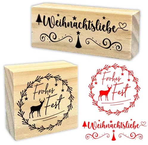Weihnachtsstempel Set, Frohe Weihnachten Schriftzug Holzstempel Für Karten, Geschenke Und DIY Bastelideen