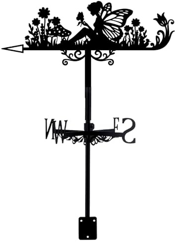 PRESSINART Girouette De Jardin Extérieure en Fer Noir avec Motif De Fée Et Fleur Indicateur De Vent Décoratif pour Toit Maison Ferme Terrasse Cour Ou Abri De Jardin Durable 7,9 x 14 Pouces
