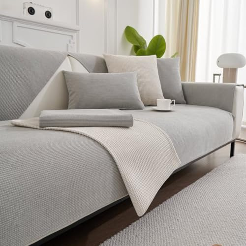 Bettschlange Sofa Überzug Einfarbige Schlichte,Hellgrau,70x180cm | Universelle Modulare Sofabezug,Sofaschoner Rutschfest,Geeignet für jedes Sofa (L/U-förmig),Maschinenwaschbare Couchschoner
