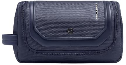 Piquadro Kulturbeutel aus recyceltem Textil Herren Leder und Stoff, Blau, Casual