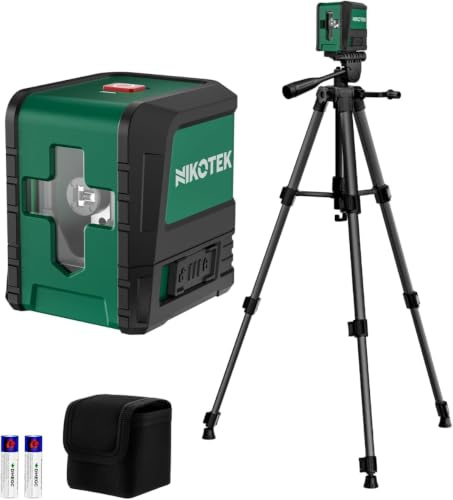 Laser Level with 102cm Enhanced Tripod, Nikotek Green Laser Leveler Self Leveling Cross Line, Horizontal and Vertical Line Laser Level IP54 Waterproof and Dustproof Battery Carrying Bag Included
