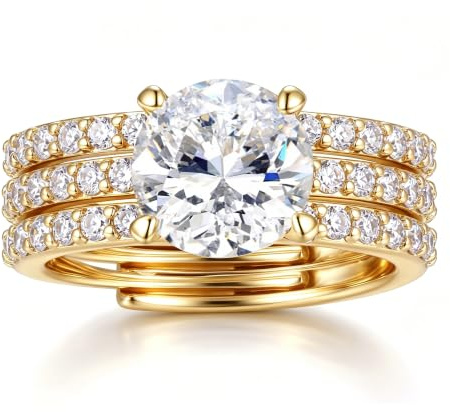 LOLIAS DREI-in-Eins Ringe 16K Vergoldet Silberfarben Verstellbar | Ringe, Stapelringe Verlobungsring Promise Ring Set Schmuck Geschenke für Frauen Freundin