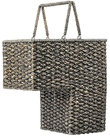 Creative Co-op BacBac Blatt gewebt Treppenkorb mit Griffen, Rattan Holz, Schwarz