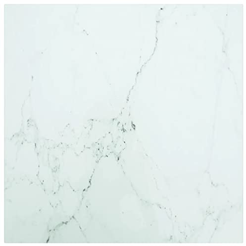 vidaXL Tablero de Mesa Vidrio Templado Diseño Mármol Muebles Mobiliario Repuesto Superficie Comrdor Jardín Patio Terraza Blanco 50x50 cm