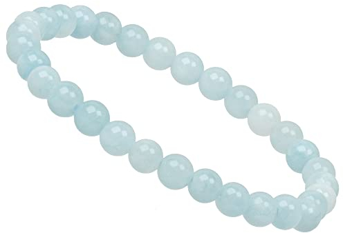 ELEDORO Stretch Armband aus echten Edelstein-Perlen (6mm) – Perlenarmband für stilvolle Eleganz (Aquamarin)