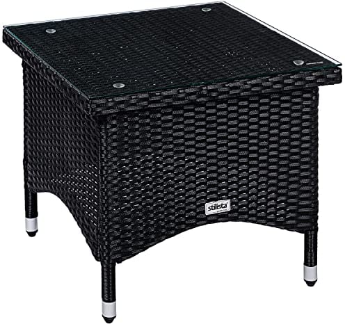 STILISTA Beistelltisch Eckig Glas Tischplatte aus Polyrattan, Modell- und Farbwahl - 50 x 50 cm schwarz
