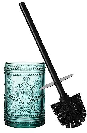 Glass Decorative Toilet Bowl Cleaner Brushes & Holder Set for Bathroom Accessories Storage/Organization/Decoration- Teal Blue (Brush and Holder only)