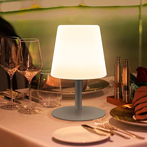 GGNOO LED Akku Outdoor Tischlampe led Kabellos Tischleuchte Dimmbar Tragbare warmweißes/warmes gelbes dinner light Für außen garten schlafzimmer camping Wohn und Schlafzimmer Tisch Hotel (Grau)