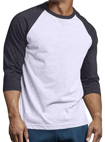 Herren Raglan Baseball Tee Shirt - Casual T-Shirts, 3/4 - Charcoal / H.grey, L