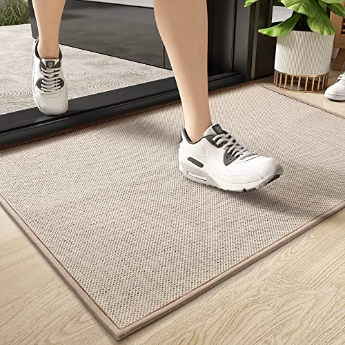 COLOR&GEOMETRY Door Mats Indoor, Woven Front Door Mat Inside, Inside Doormat Non Slip, Absorbent, Washable Door Mat, Easy To Clean Doormat, Floor Mats For Entryway, Patio, Pets (Khaki, 65x120cm)