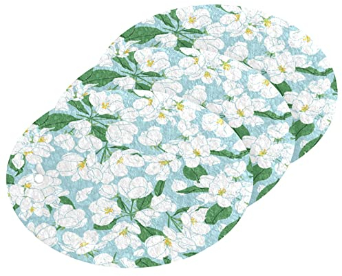 Kcldeci 3 Stück Küchen-Schwamm-Pads, weiße Apfelbaum-Blüten, Frühling, Sommer, Garten, Blume, Geschirrtuch, Schrubber, Spülschwämme für Haushaltsreinigung, Badezimmer