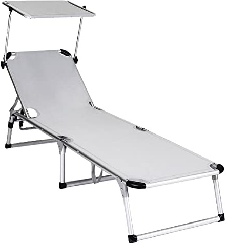 Capra Group Sdraio pieghevole in ALLUMINIO relax da giardino, mare e piscina,con tettuccio parasole, facilmente trasportabile grazie a 2 maniglie, colore ECRU', 194Dx58Wx31H cm (Grigio)
