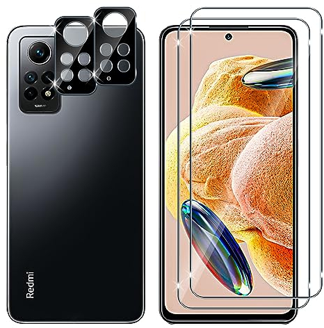 Lutree 2+2 Piezas Protector de Pantalla para Xiaomi Redmi Note 12 Pro/Redmi Note 12 Pro 4G con Protector de Lente de Cámara, 9H Anti-Arañazos Libre de Burbujas Cristal Templado-【Transparent+Black】