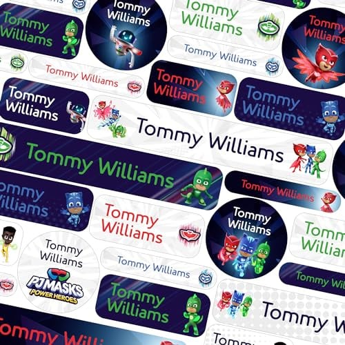 123 Name Labels for Kids No Iron Name Tags for Clothes Name Stickers for Water Bottles, School Uniform, School, Nursery, Care Homes, Washable and Dishwasher Safe for Children (PJ Masks)