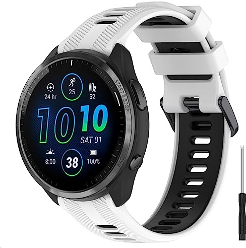 GIOPUEY Armband Kompatibel mit Garmin Forerunner 965/955/945/745, Weiches TPU Armband [Farbdesign spleißen] Ersatzarmband - White/Black
