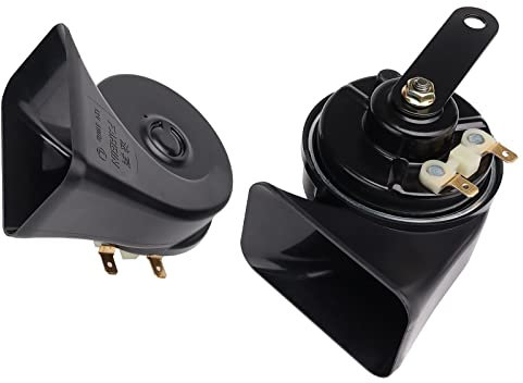 FARBIN Klaxon de Voiture 12V Double Tonalité Air Horn 130db puissants Klaxon étanche Corne d'escargot électrique Moto Universal pour Camion Train Véhicule (Nior, Boutique corne d'escargot)
