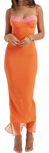 Zebaexf Womens Birthday Slip Long Dresses Sexy Prom Sleeveless Blackless Bodycon Party Maxi Dress Orange XL