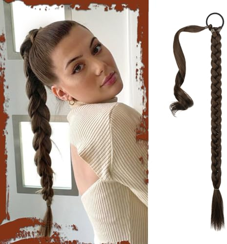 Sofeiyan Braid Extensions Pferdeschwanz Verlängerung mit Haargummi 66cm Lange Geflochtener Ponytail Verlängerung Natürliches Haarverlängerung Synthetisches Zopf Haarteil für Damen
