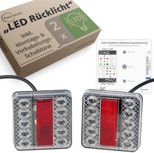 fouraces LED Anhänger Rückleuchten - 2 Set, mit Schaltplan und Kennzeichenbeleuchtung, Rückleuchte, Rücklicht, Zubehör, Licht, Lampen für PKW, Auto - Rücklichter, Anhängerlicht