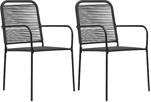 Tidyard Garden Chair 2 pcs Cotton Rope and Steel Black Dining Chairs Patio Garden Outdoor Seating Patio Terrace Seat Dining Dinner Chairs Outdoor Chairs