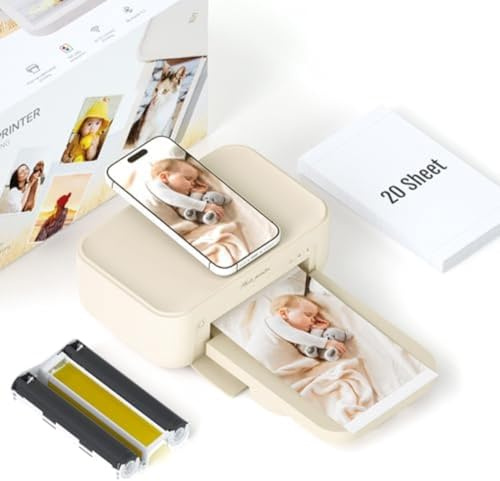 Risegun Trådlös fickskrivare fototermisk skrivare med 20 ark skrivarpapper 4 x 6 tum, miniskrivare för smartphone för tidningsgåvor
