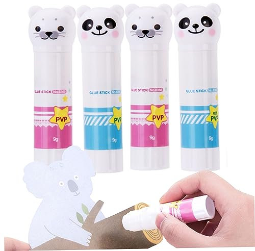 Plastic Solid Glue, Glue Stick 4Pcs Cute Cartoon Plastic Glue Stick for Kids 9 Grams Strong-Hold Gluesticks Children Stationery for Office Schools, School Glue Sticks