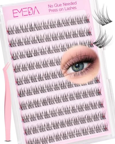 EMEDA Cils auto-adhésifs 10mm Cils autocollants en grappe d'aspect naturel Kit de lash cluster pré-collés Pas de résidus collants Cils en grappe auto adhesive Pas besoin de colle (10mm-FT)