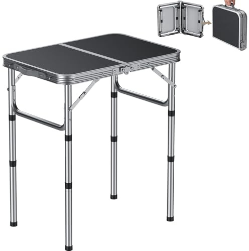 HOMGEN Faltbarer Picknicktisch 58x40 cm 3-fache höhenverstellbar Klapptisch Picknicktisch Balkon Grilltisch Gartentisch Camping Tisch Leicht & Tragbar für Outdoor-Aktivitäten Balkon Garten- Schwarz