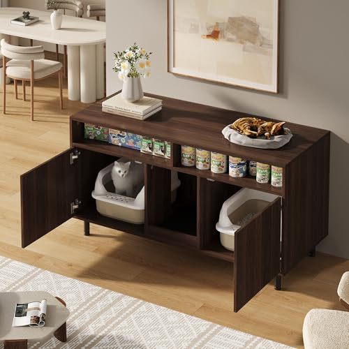 Katzenschrank, Katzenhaus, Katzentoilette Schrank mit Sand Auffangmatte, Haustier-Schrank mit Ablage, Haustier-Sideboard/TV-Schrank, Ohne Katzenstreuwanne, 120x50x66cm(Walnuss)